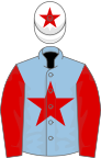 LIGHT BLUE, red star and sleeves, white cap, red star