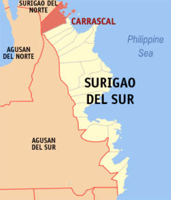 Map of Surigao del Sur with Carrascal highlighted