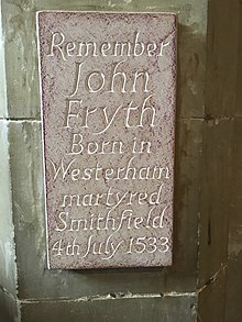 Remember John Fryth Memorial at St Marys Westerham, Kent