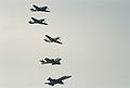 (2005) Five aircraft flying over Canberra for VJ day. Top to bottom: Curtiss P-40 Warhawk, Supermarine Spitfire, North American P-51 Mustang, Gloster Meteor and F-18 Hornet