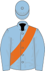Light blue, orange sash