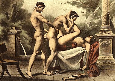 Painting by Édouard-Henri Avril: threesome involving two men and a woman