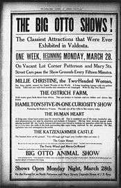 Big Otto Shows advertisement (Valdosta Times, Georgia, 1910)