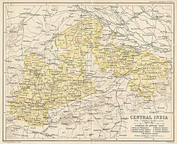 Detailed map of Central India Agency in 1909 before separation of Gwalior Residency