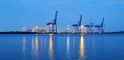 International Container Transshipment Terminal, Kochi in a blue hour