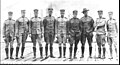 Early aviators at the Naval Aeronautic Station) in Pensacola, Florida, in 1914. Ensign Godfrey de C. Chevalier is second from right.