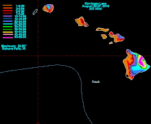 飓风莱恩在夏威夷主群岛的总降雨量地图