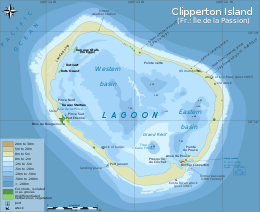 Clipperton Atoll with enclosed lagoon with depths (metres)