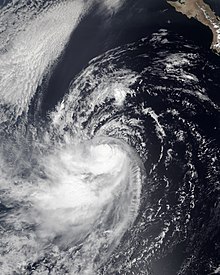 A satellite image of Tropical Storm Karina on September 14