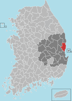 盈德郡在韩国及庆尚北道的位置