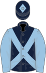 Dark blue, light blue cross-belts and sleeves, light blue diamond on cap