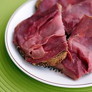 An open sandwich with smoked horse meat in the Netherlands