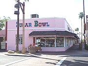 The Western Motor Service building was built in 1950 and is located on the corner of N. Scottsdale Road & E 1st Avenue. The building, which was altered in 1958, now houses the Sugar Bowl Restaurant. It is listed in the Scottsdale Historic Register.