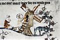 Medieval illustration of a sunk post mill.