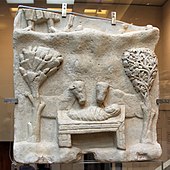 石板上的浮雕表示耶稣诞生；4世纪5世纪初； 大理石；拜占庭和基督教博物馆（雅典）