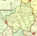 Map of the Mastenbroek polder in about 1750. The village of Mastenbroek can be seen in the middle of the polder ("Mastenbroecker kerck", Mastenbroek church).