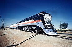 SP 4449 waiting at the Naval Air Station in Miramar, California, on January 15, 1976, while pulling the American Freedom Train