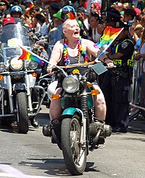 A dyke on a bike at New York City Pride March (2007)