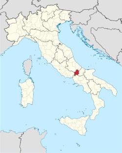 Map highlighting the location of the province of Isernia in Italy