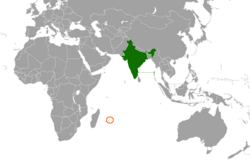 Map indicating locations of India and Mauritius