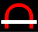 red curve crossed by a white bar, on a black square