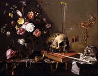 Vanitas Still-Life with a Bouquet and a Skull, Adriaen van Utrecht, 1642