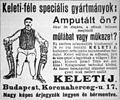 Old Advert from a Hungarian newspaper, 1918. "Are You amputed? Looking for a fine prosthesis?..."