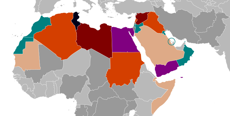 阿拉伯之春在各地形势图