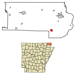 Location of Rector in Clay County, Arkansas.