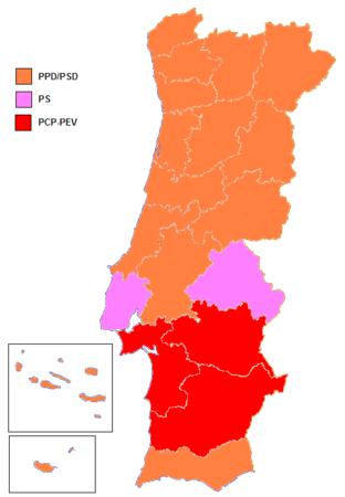 Most voted party by district and autonomous region.