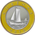 Traditional boat of Curonian Lagoon with weathervane, commemorated on 2 litai coin in 2013