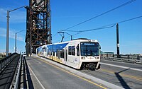 MAX train crossing Steel Bridge in 2009 - street view of SD660 LRVs