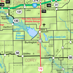 堪萨斯州运输部（英语：Kansas Department of Transportation）的科菲县地图（图例）