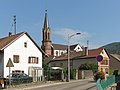 Willer sur Thur, church (l'église Saint-Didier) in the street