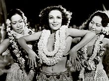 Dolores del Río in a scene from the 1932 film "Bird of Paradise" in which she appears to be dancing
