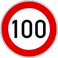 100 km/h sign following the most common implementation of the Vienna Convention style (Hungary)