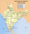 Image 13 Indian highways Map credit: PlaneMad A map of Network of National Highways in India, including NHDP projects up to phase IIIB, which is due to be completed by December 2012. The National Highways are the main long-distance roadways and constitute a total of about 58,000 km (36,250 mi), of which 4,885 km (3,053 mi) are central-separated expressways. Highways in India are around 2% of the total road network in India, but carry nearly 40% of the total road traffic. More selected pictures
