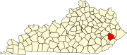 Map of Kentucky highlighting Knott County