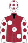 Maroon, large White spots, White sleeves, Maroon spots and spots on cap