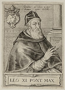 Engraving of Pope Leo XI who was elected pope at the March 1605 conclave.