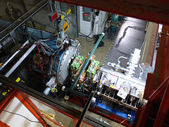 Beam direction right to left: RFQ (silver), MEBT (green), first drift tube linac (blue)[26]