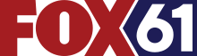 The Fox network logo in a cardinal red color. In a blue box that notches into the side of the X is a white 61 in a sans serif.