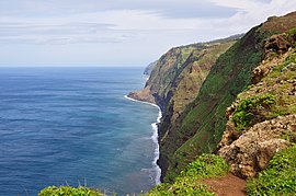 Coast of Ponta do Pargo; a cliff-top escarpment extending into the North Atlantic from Lombada Velha