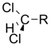 A dichloromethyl group bonded to R.