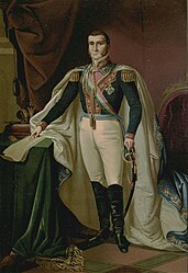 Copy of a portrait of Agustín I, Constitutional Emperor of Mexico, made for the Iturbide Gallery (current Ambassador's Hall) at the National Palace.