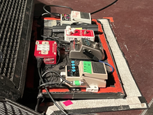 Guitar effects pedalboard of Andrew Cairns as seen at the concert in Berlin on 16 November 2023