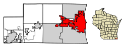 基诺沙市在威斯康星州基诺沙县的位置