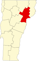 Map of Vermont highlighting Caledonia County