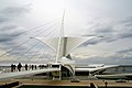 The Milwaukee Art Museum viewed from downtown across the bridge.