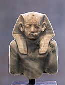 Upper part of portrait statuette of pharaoh Amenemhat III, wearing a nemes, c. 1853 – c. 1805 BC